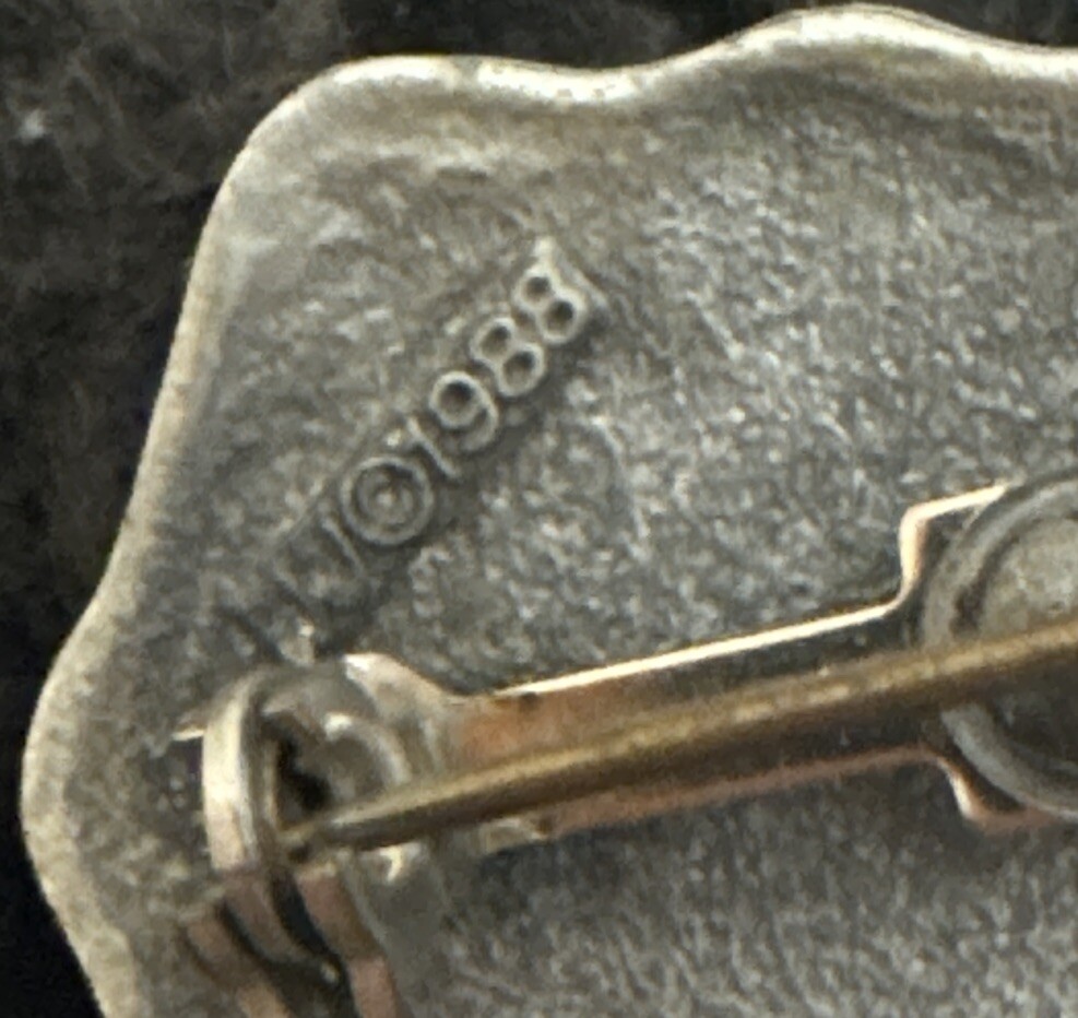 Vintage Holstein Cow Brooch Pin Brushed Matte Silver Tone Signed JJ 1988