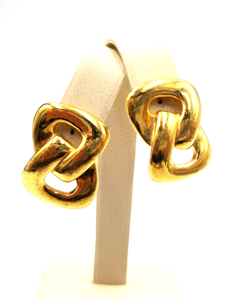 Vintage 1980’s Napier Gold Tone Figure 8 Knot Adjustable Clip-On 1″ Earrings