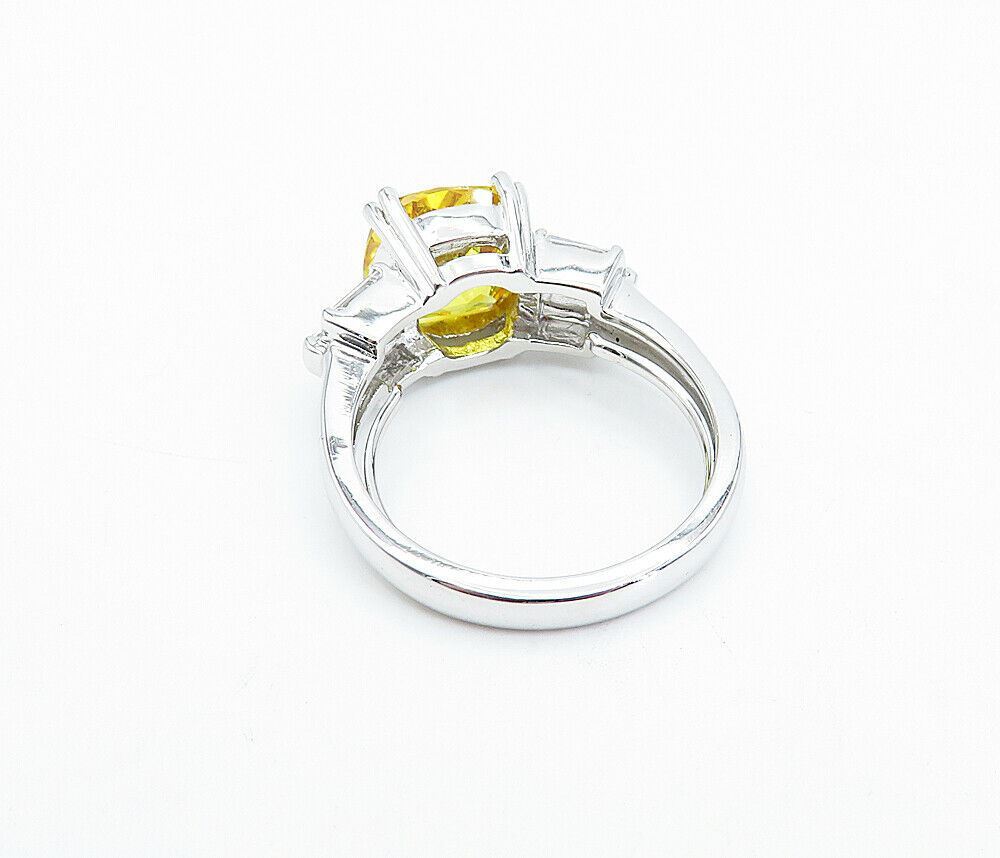 925 Silver Citrine & Cubic Zirconia Shiny Solitaire Accent Ring Sz 7 RG3588
