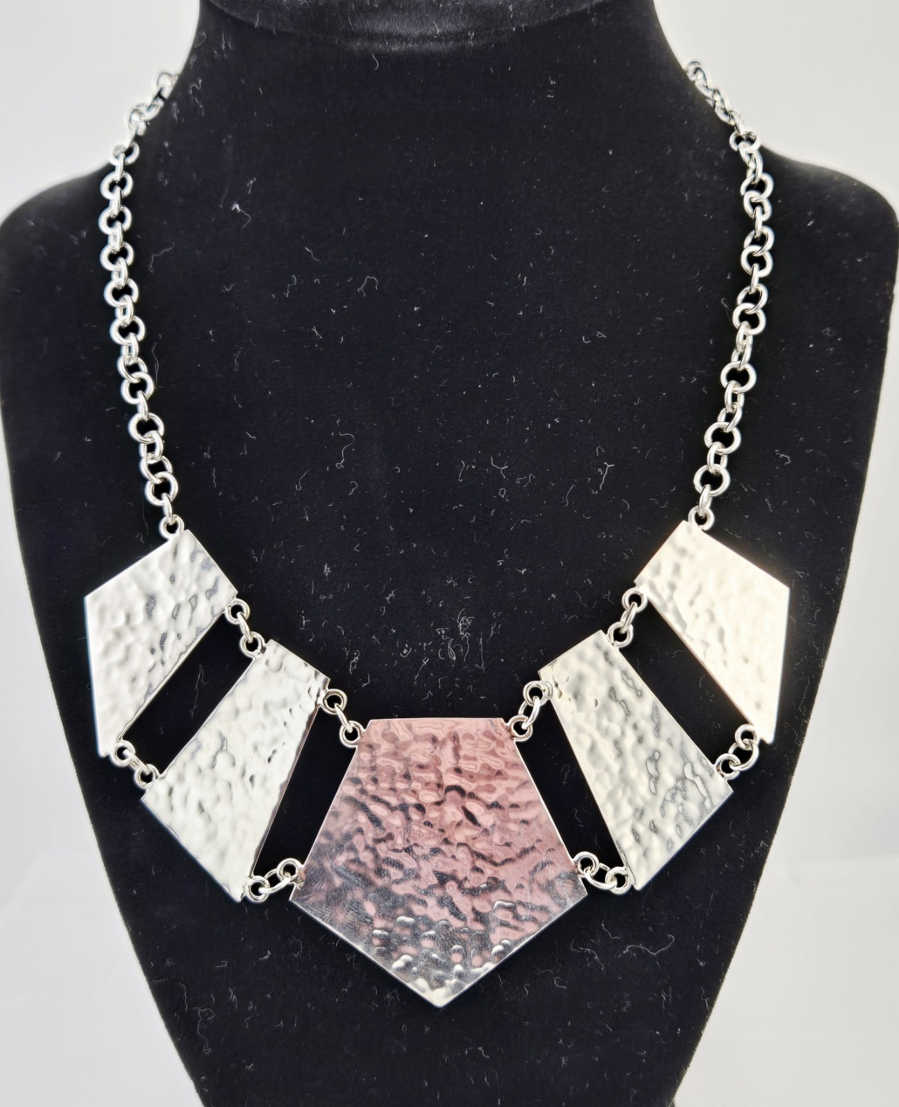 VTG Taxco DDD Dominique Dinouart Sterling Silver Hammered Geometric Necklace 44g