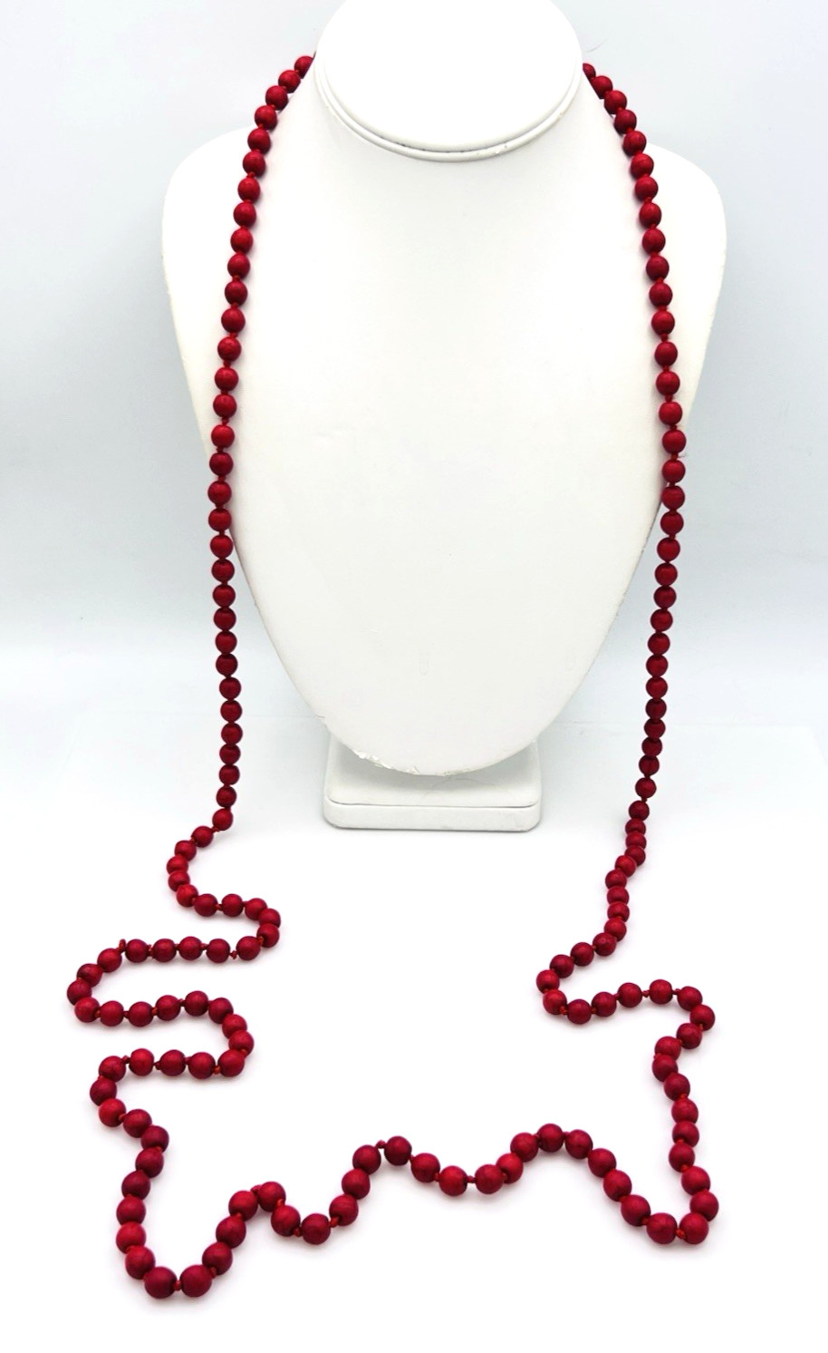 Vintage Hand Knotted Dyed Red Howlite Flapper Necklace 60 in