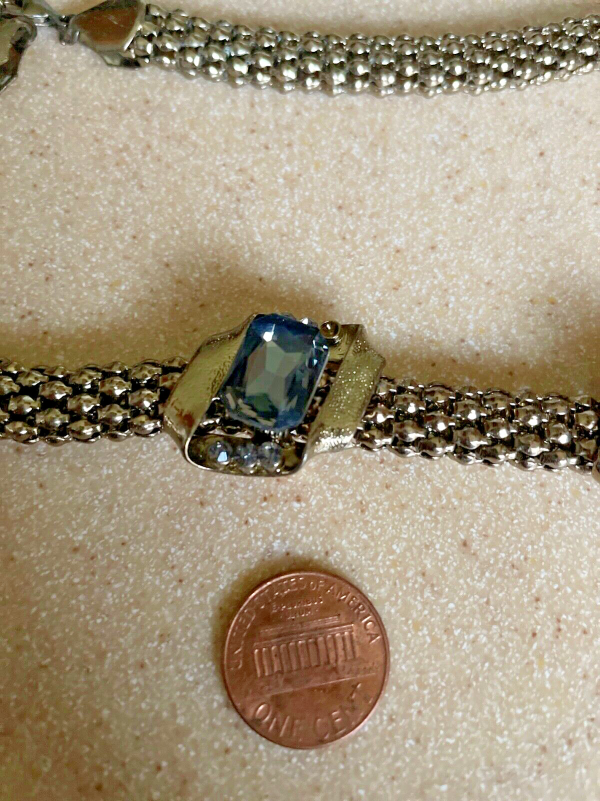 a:c AC choker necklace Smoky grey white rhinestones antiqued gold tone F97