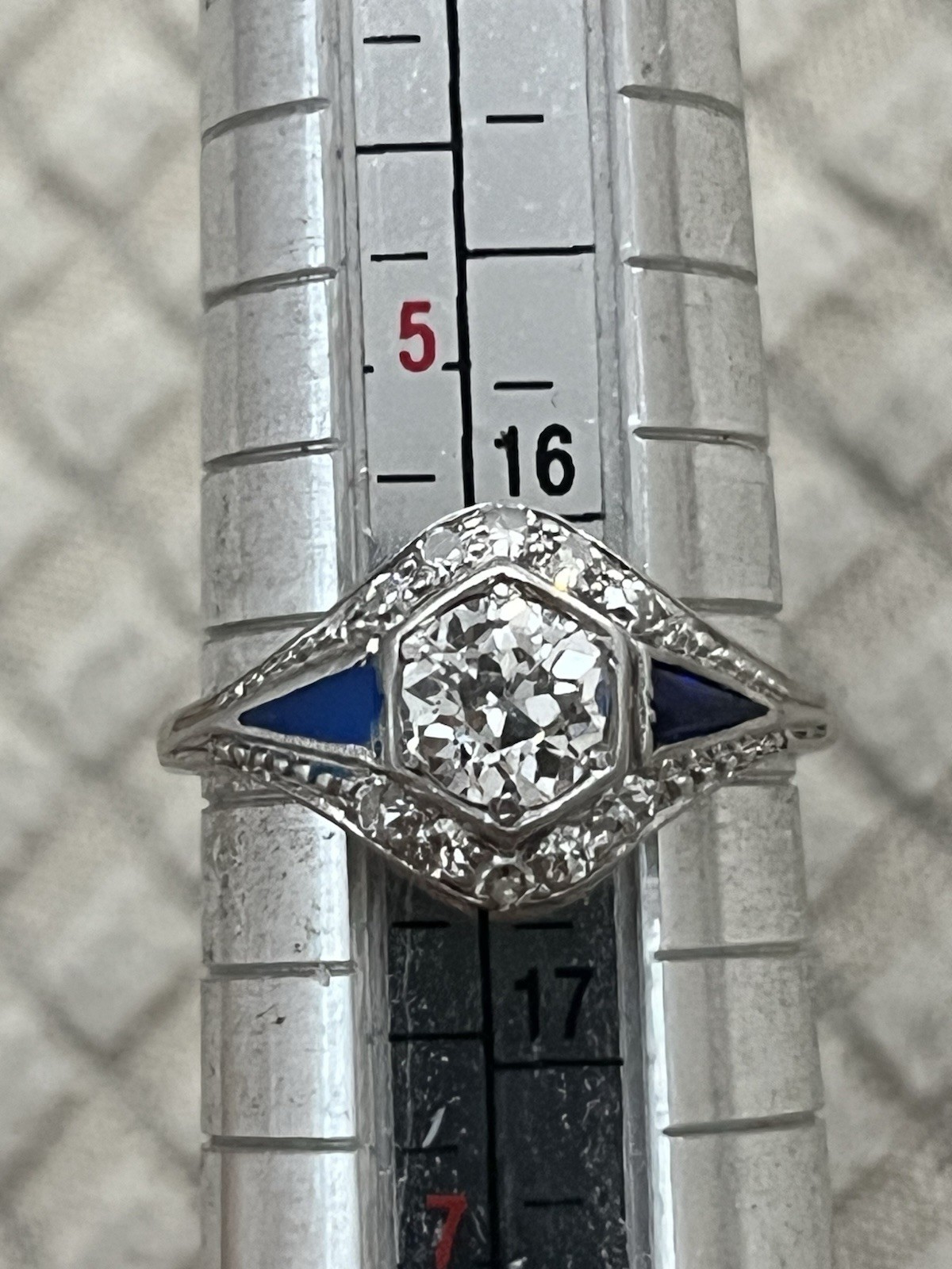 1920s Art Deco Old European Cut Diamond 14k White Gold Ring Antique Engagement