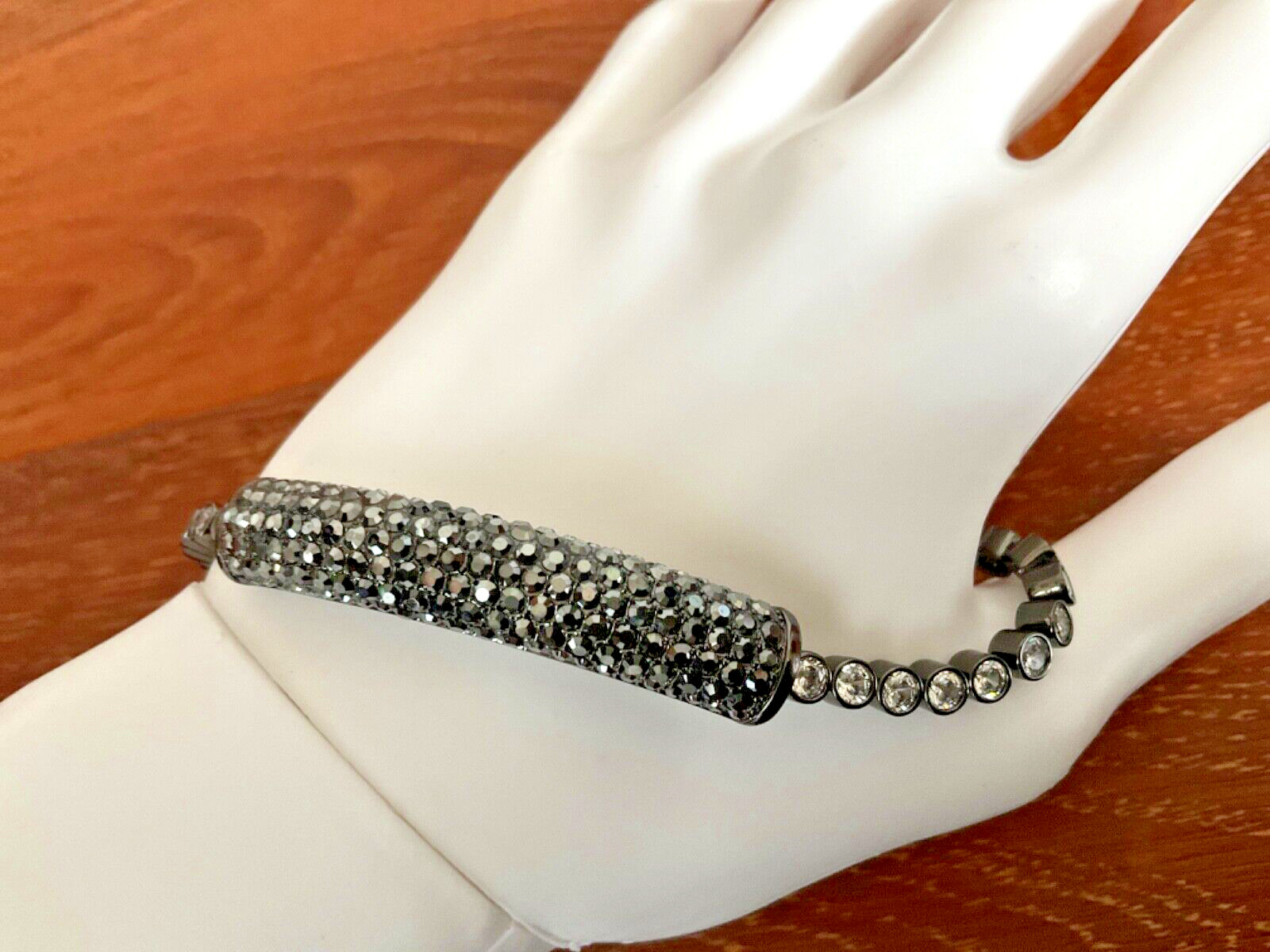 JB Joan Boyce signed pave crystal charcoal slide bracelet HSN mirrored vintage