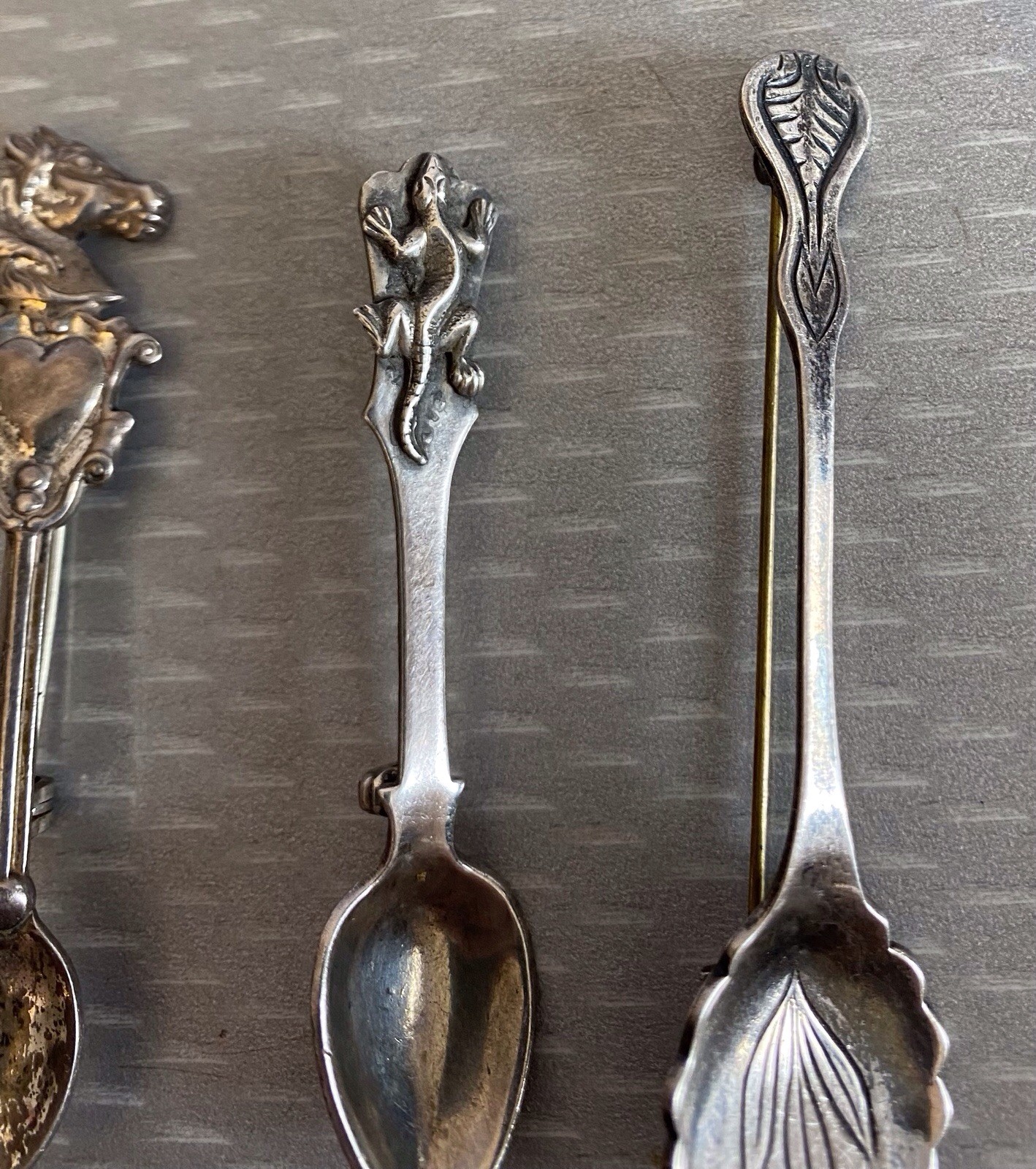 Estate Collection Sterling Silver Spoon Brooch Lot 12 Souvenir USN Yellowstone