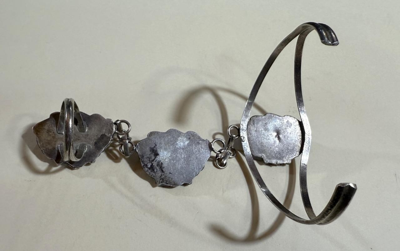 Sterling Silver Cuff Slave Bracelet – Ring Size 8 – Onyx Stone
