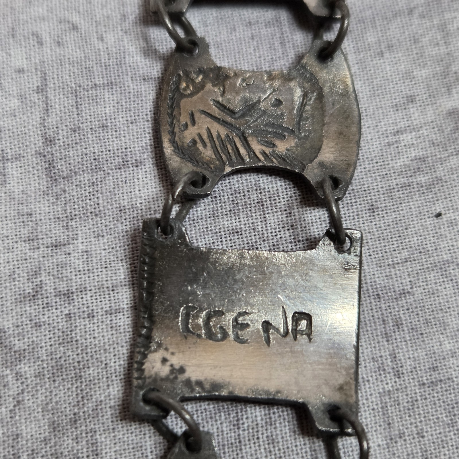 Vtg Mid Century C GENA Colombia 900 Silver Coin Panel Storyteller Bracelet 44g
