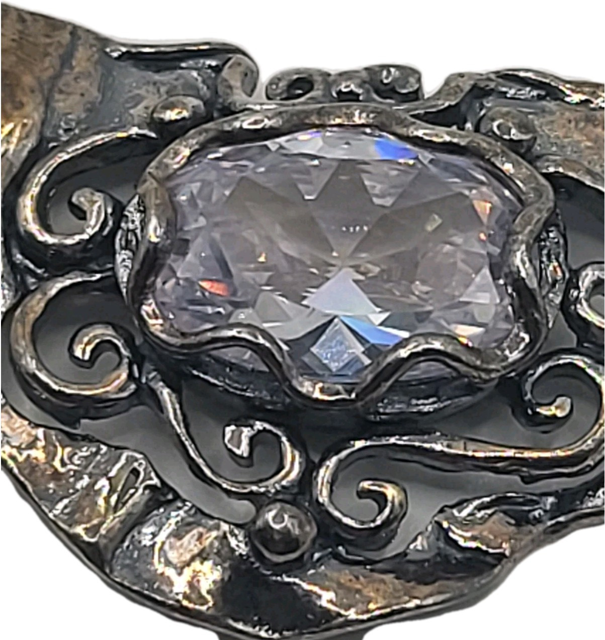 Vtg Signed Israel Didae Sterling Ornate Scroll Necklace Goshenite Beryl Gemstone