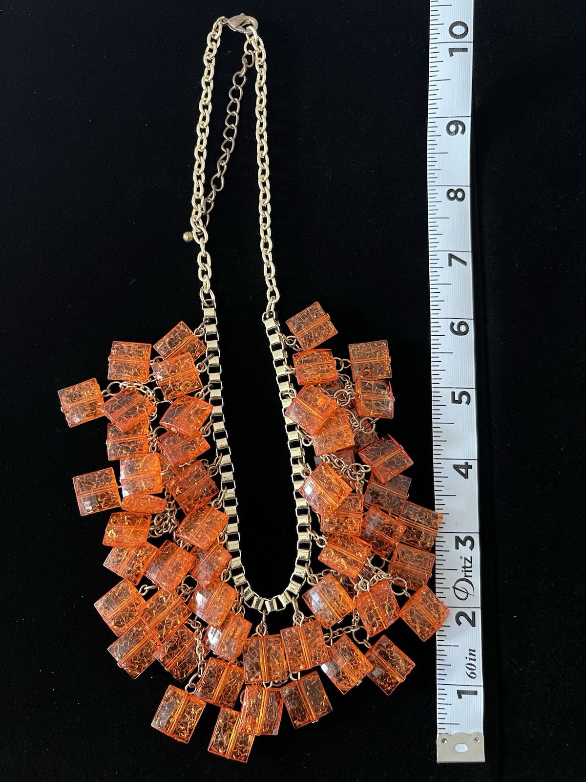 Vintage Orange Beaded Layered Bib Necklace Boho Retro