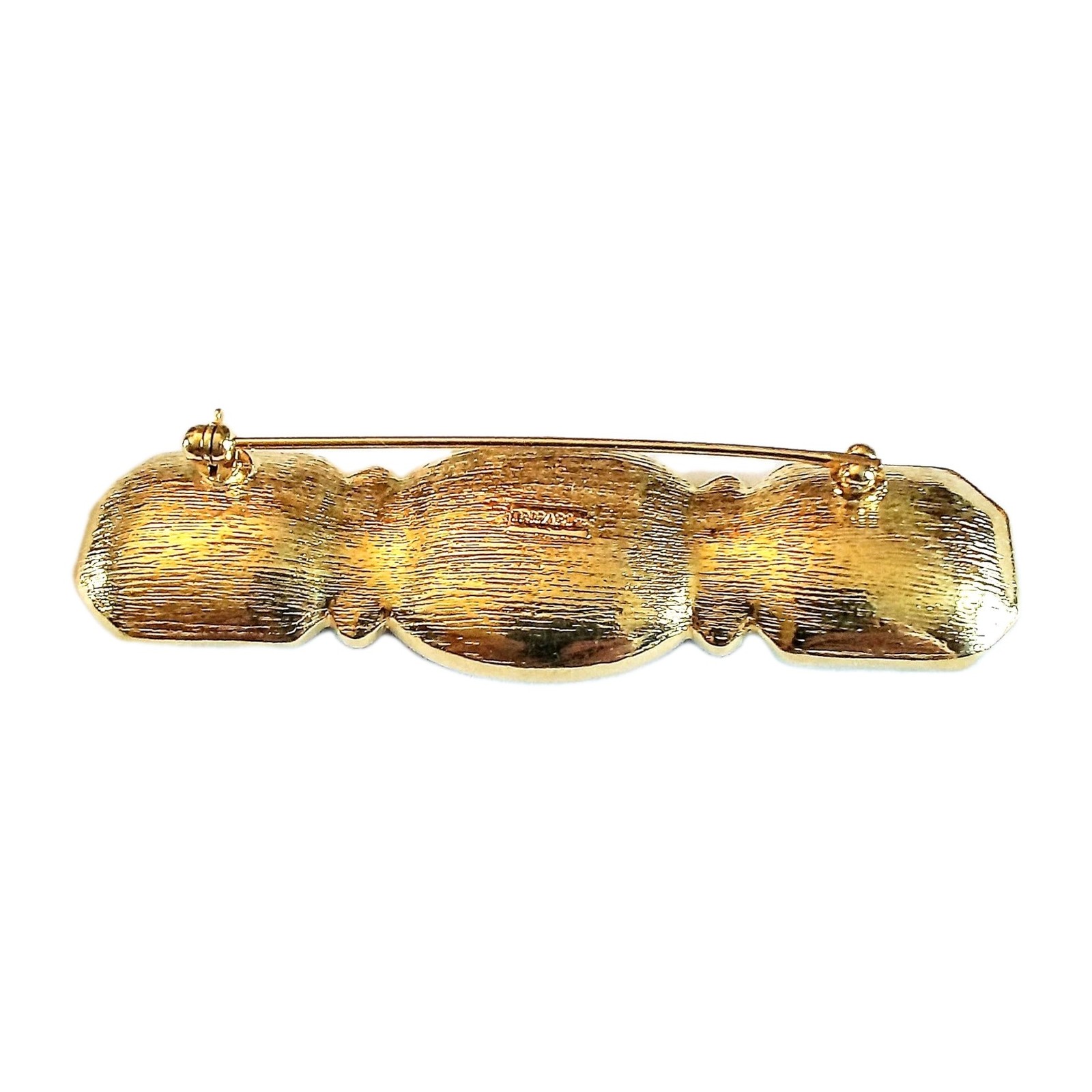 Trifari Gold Tone Blue And Purple Bar Brooch Vintage