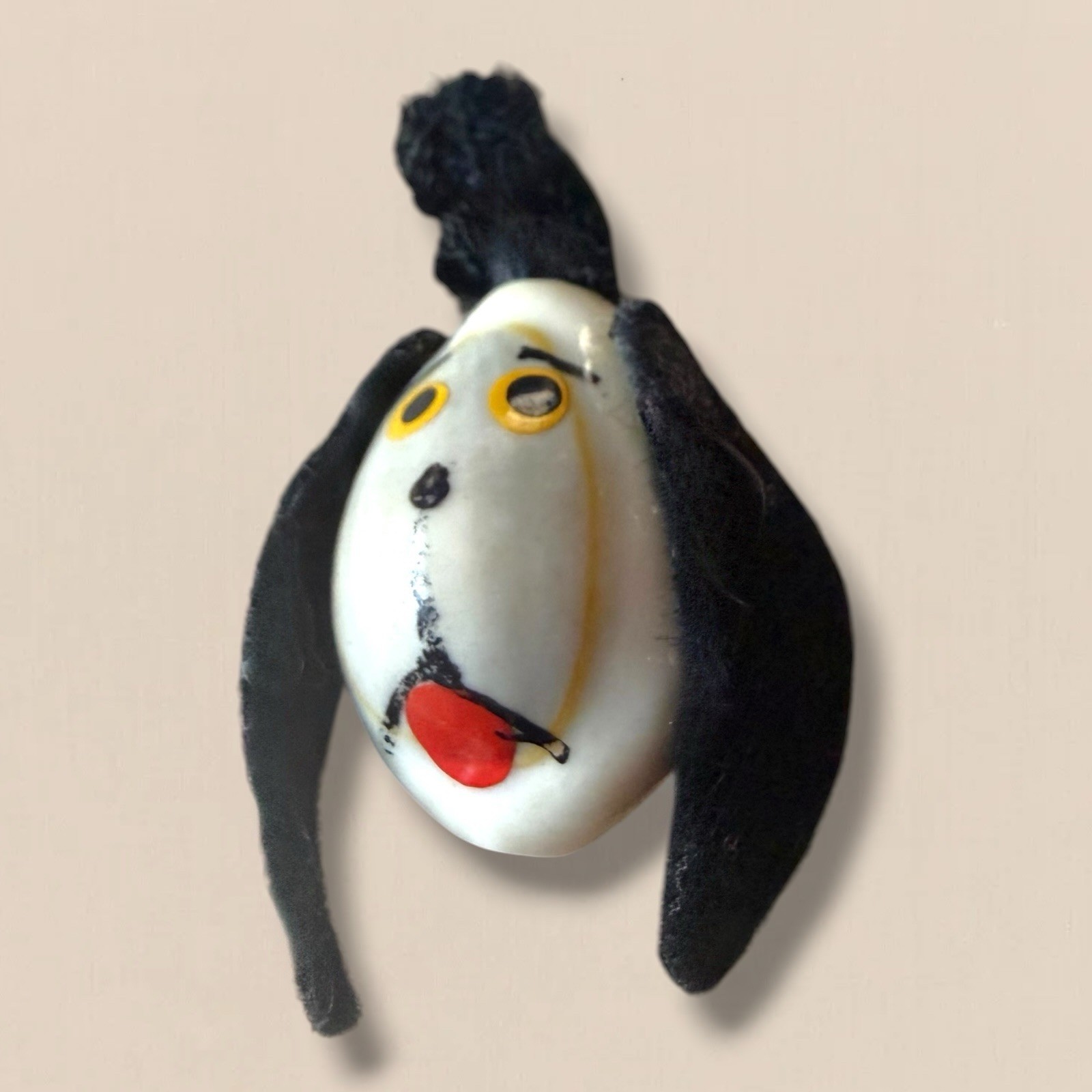 Dog Brooch Shell Handmade Vintage Souvenir Figural Pin Folk Art