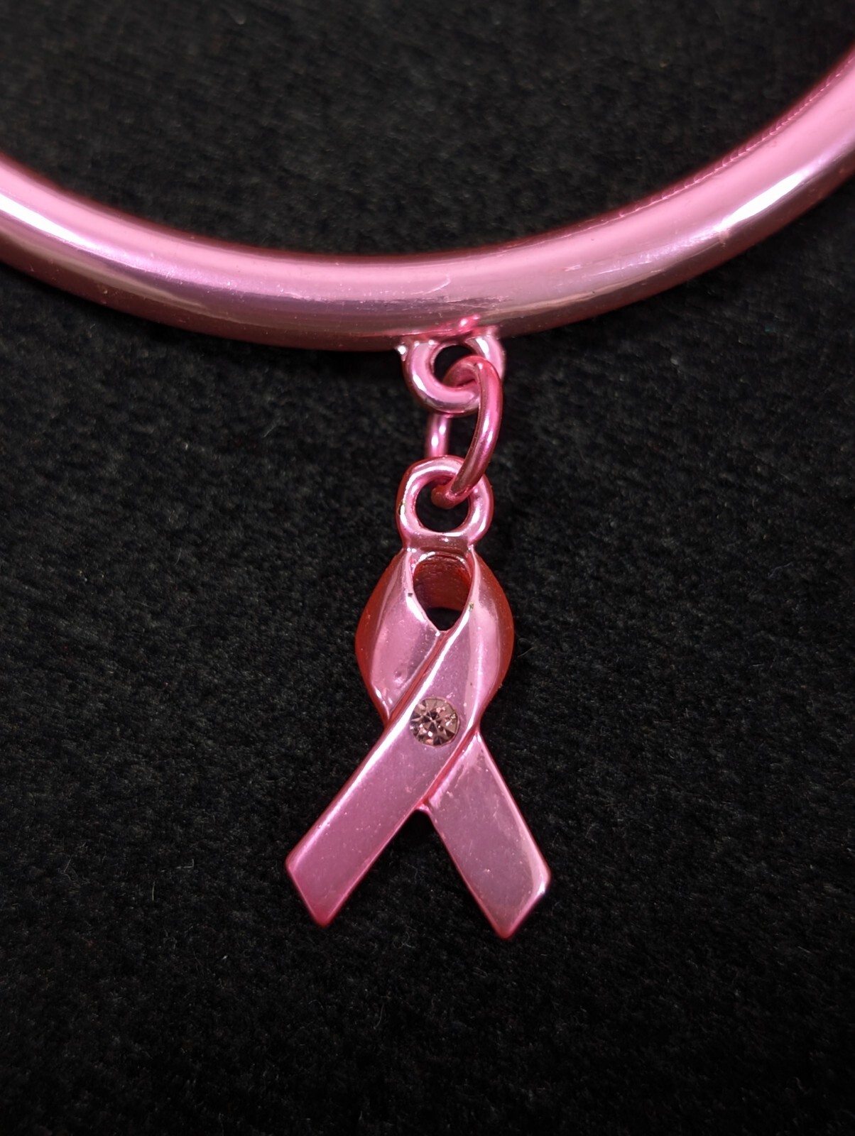 Ashley Bridget Pink Metallic Awareness Ribbon Charm Bangle Bracelet 7.5 in