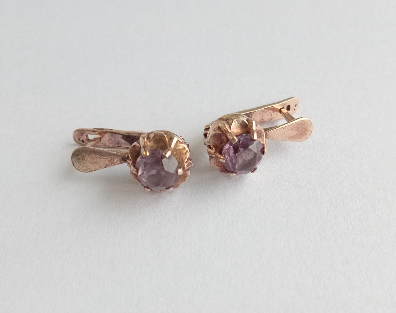 Vintage Earrings Amethyst stones Gilt Silver 925 star USSR times Women’s Jewelry