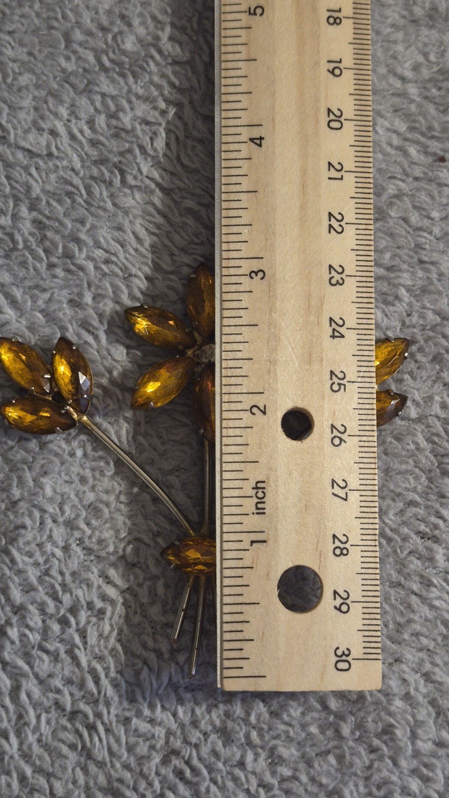 Vintage Mid-Century Amber Rhinestone stones are prong-set rolling safety Clasp