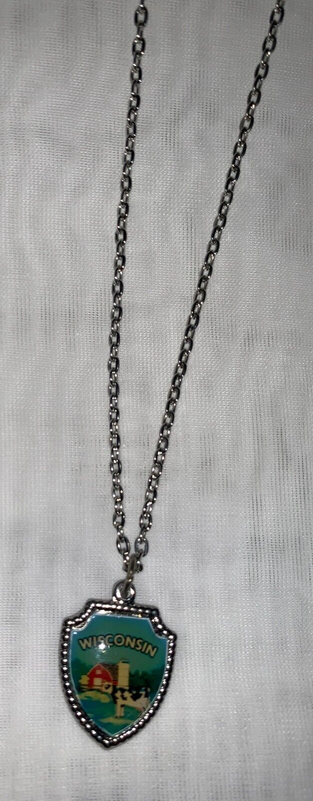 Vintage Collectible Enamel Wisconsin marked Silverplate Necklace Souvenir