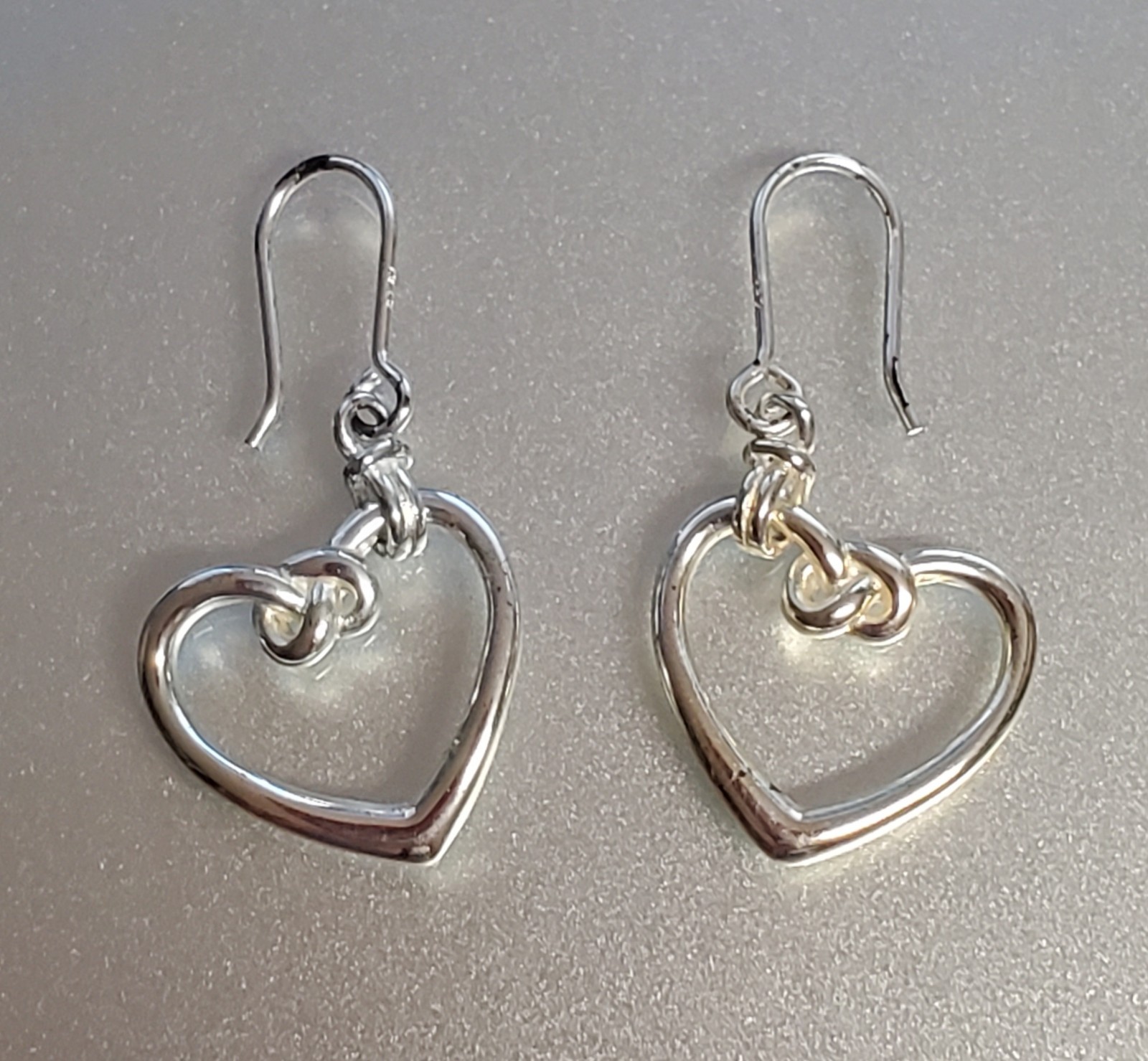 VTG 925 Heart Knot Earrings 1.5in Drop Sterling Silver 2g Lightweight Openwork