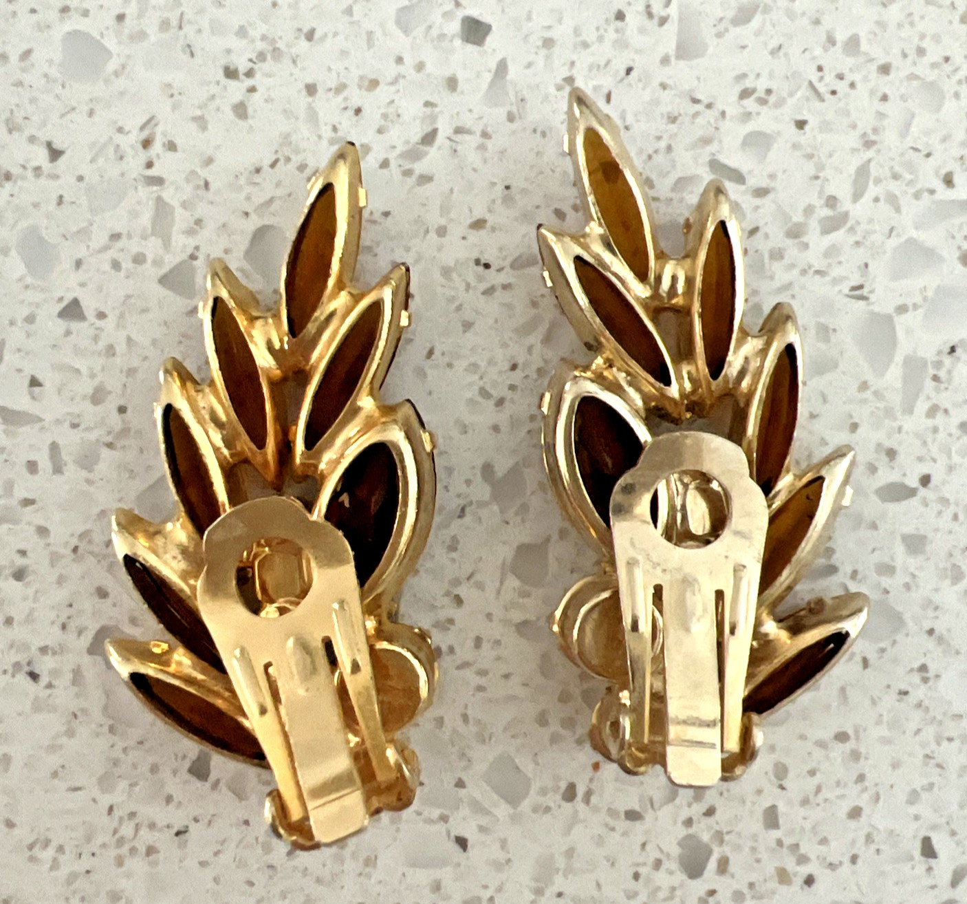 VINTAGE JULIANA DELIZZA & ELSTER AMBER and CLEAR RHINESTONE EARRINGS