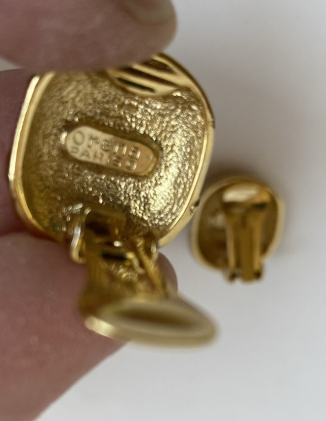Vtg ORENA Paris Signed Clip On Earrings Gold Alloy & Sparkly White Faux Pearl