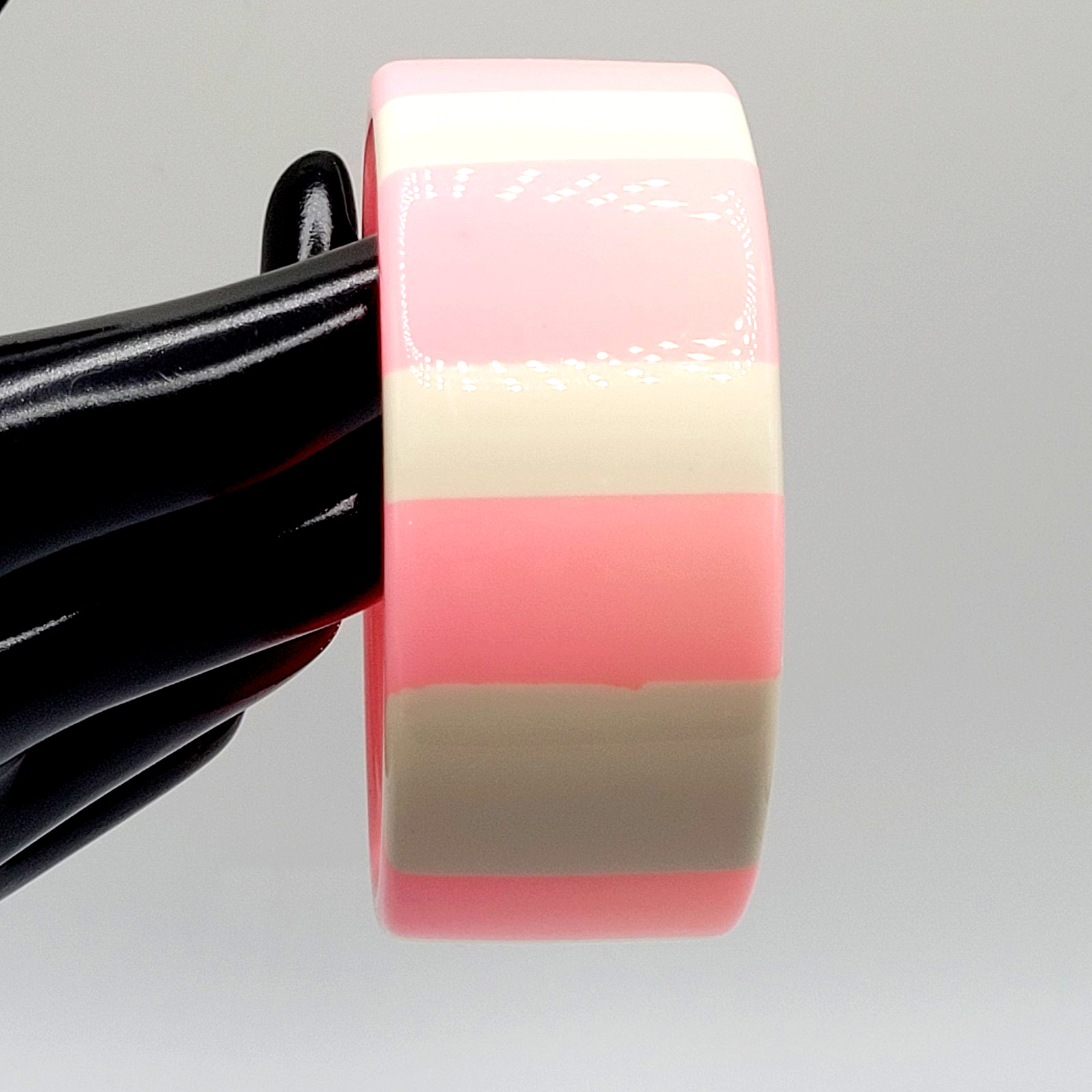 Bright Bubble Gum Cotton Candy Cream Stripe Chunky Acrylic Vtg Bangle Bracelet