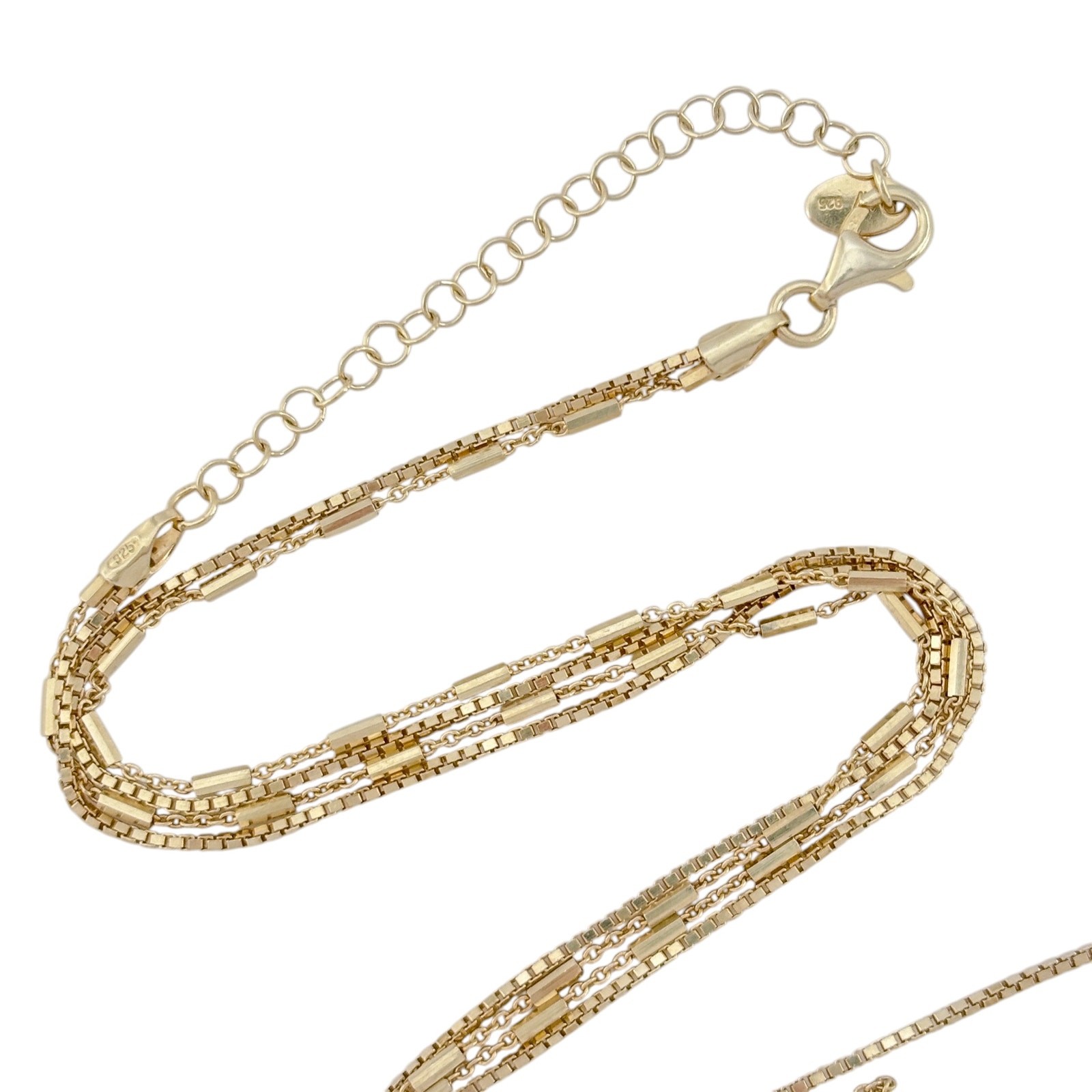 Vintage Gold-Tone Sterling Silver 925 Multi Strand Chain Necklace 15″-17″