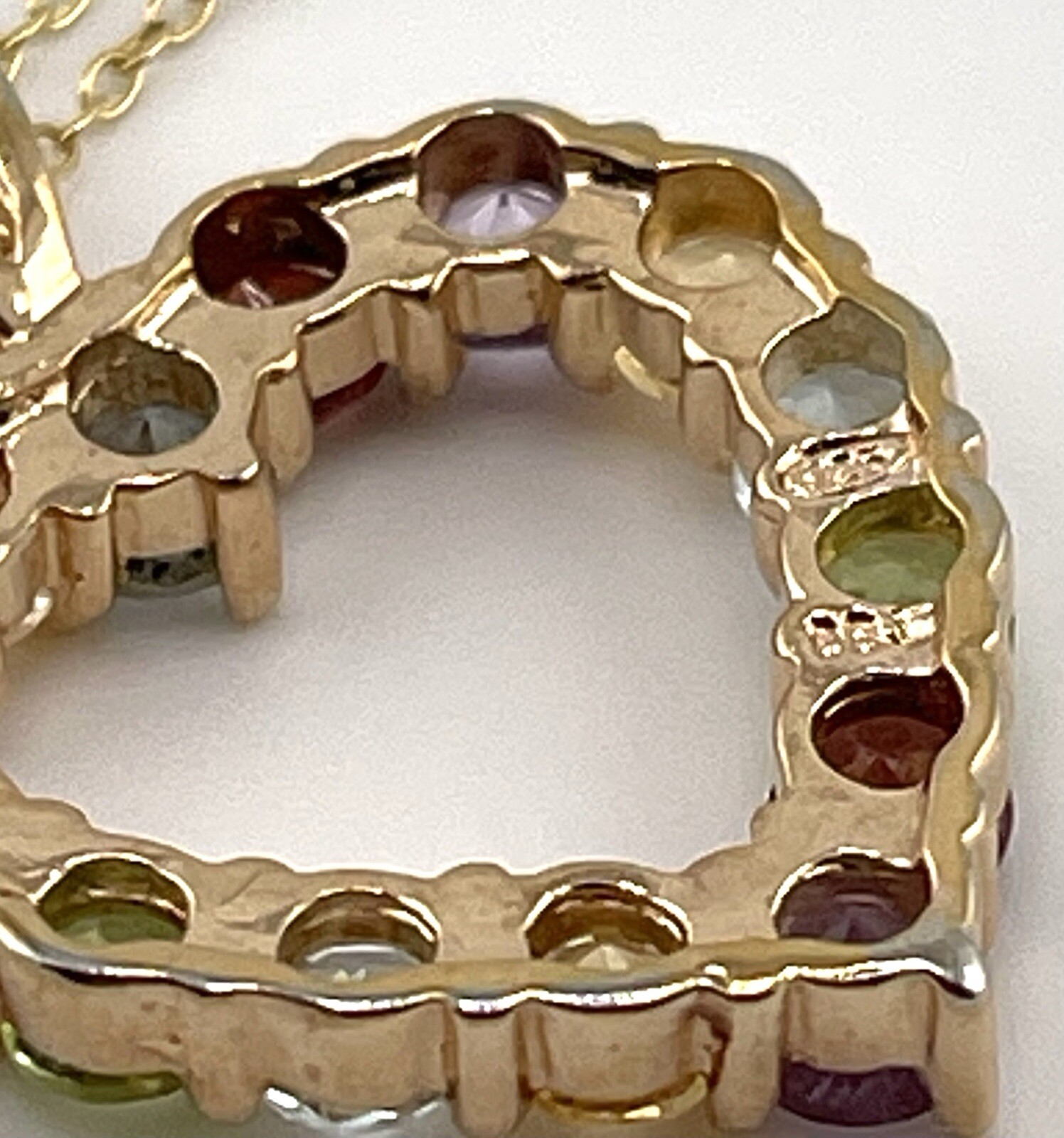 DBJ Vintage GP Sterling Silver Multi Precious Gems Heart Pendant Necklace 18”