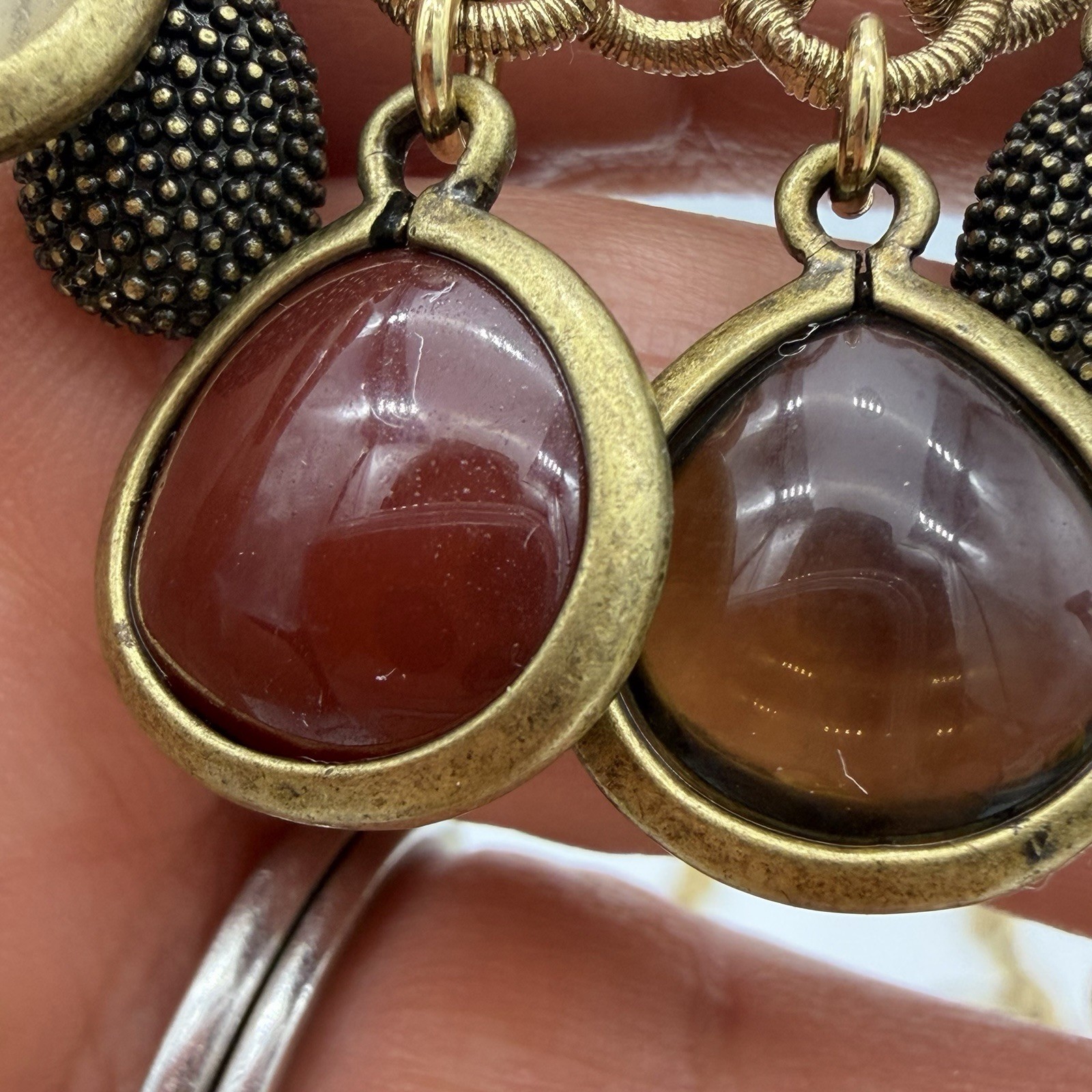 Vtg Monet Caged Glass Necklace Grpoix Style Cabochons Charm Dangle Long