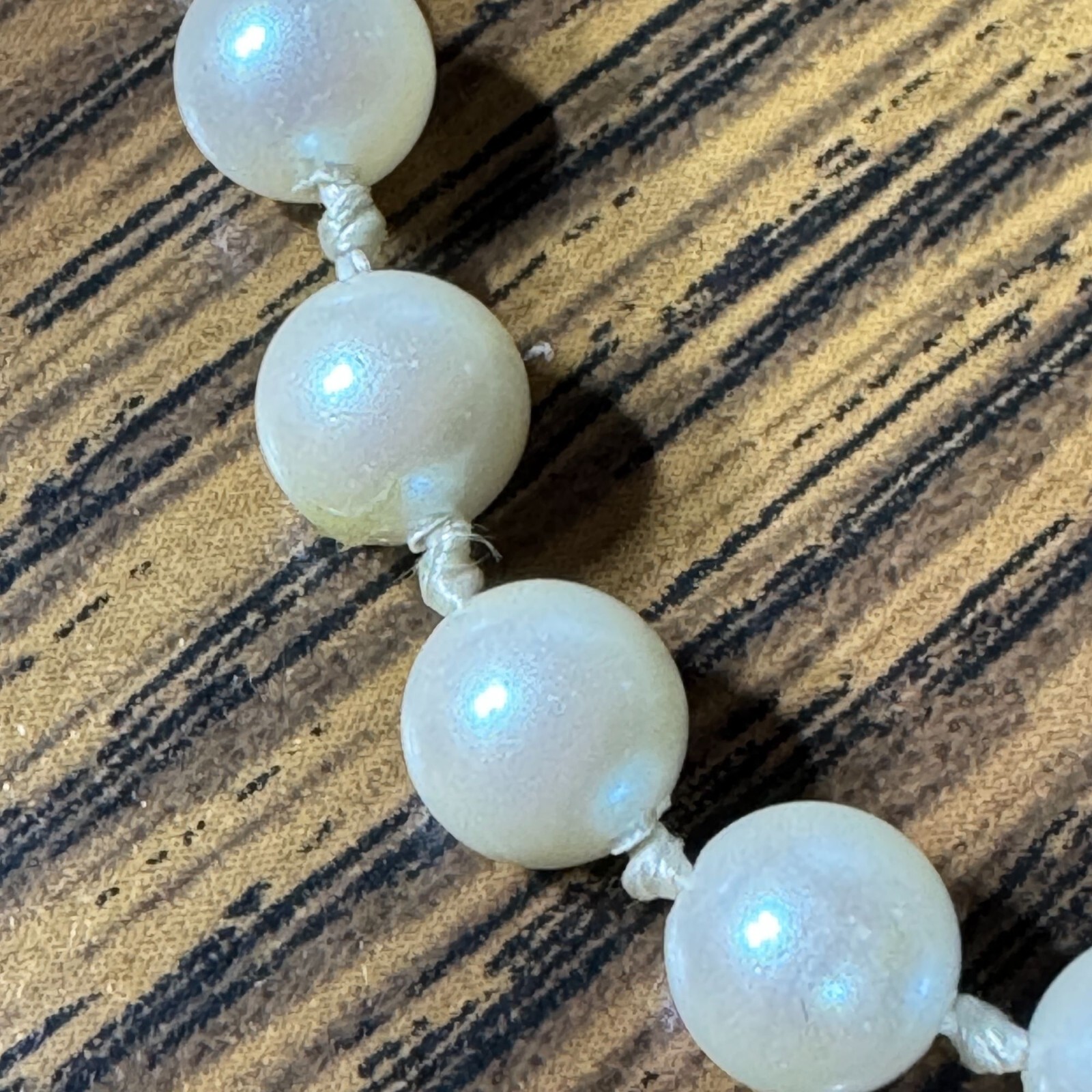 Vintage 19″ 5.3mm faux pearl knotted necklace with Sterling Clasp