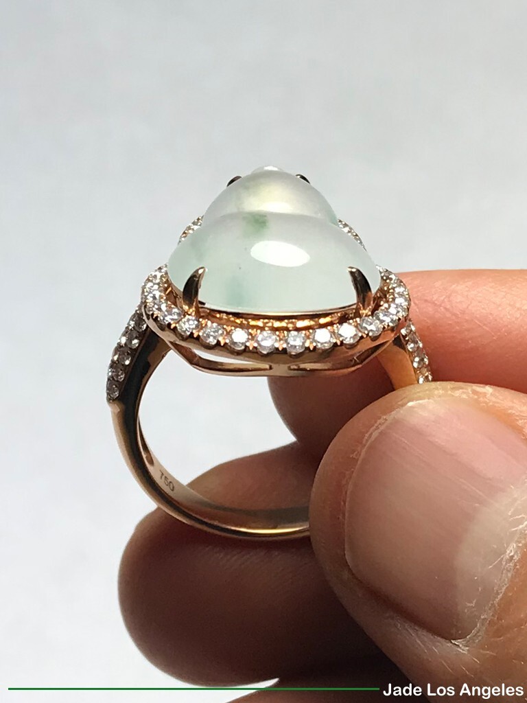 Wealthy Gourd Icy Jadeite Jade 18K Rose Gold Diamond Ring 34.48ct Ring Size:7