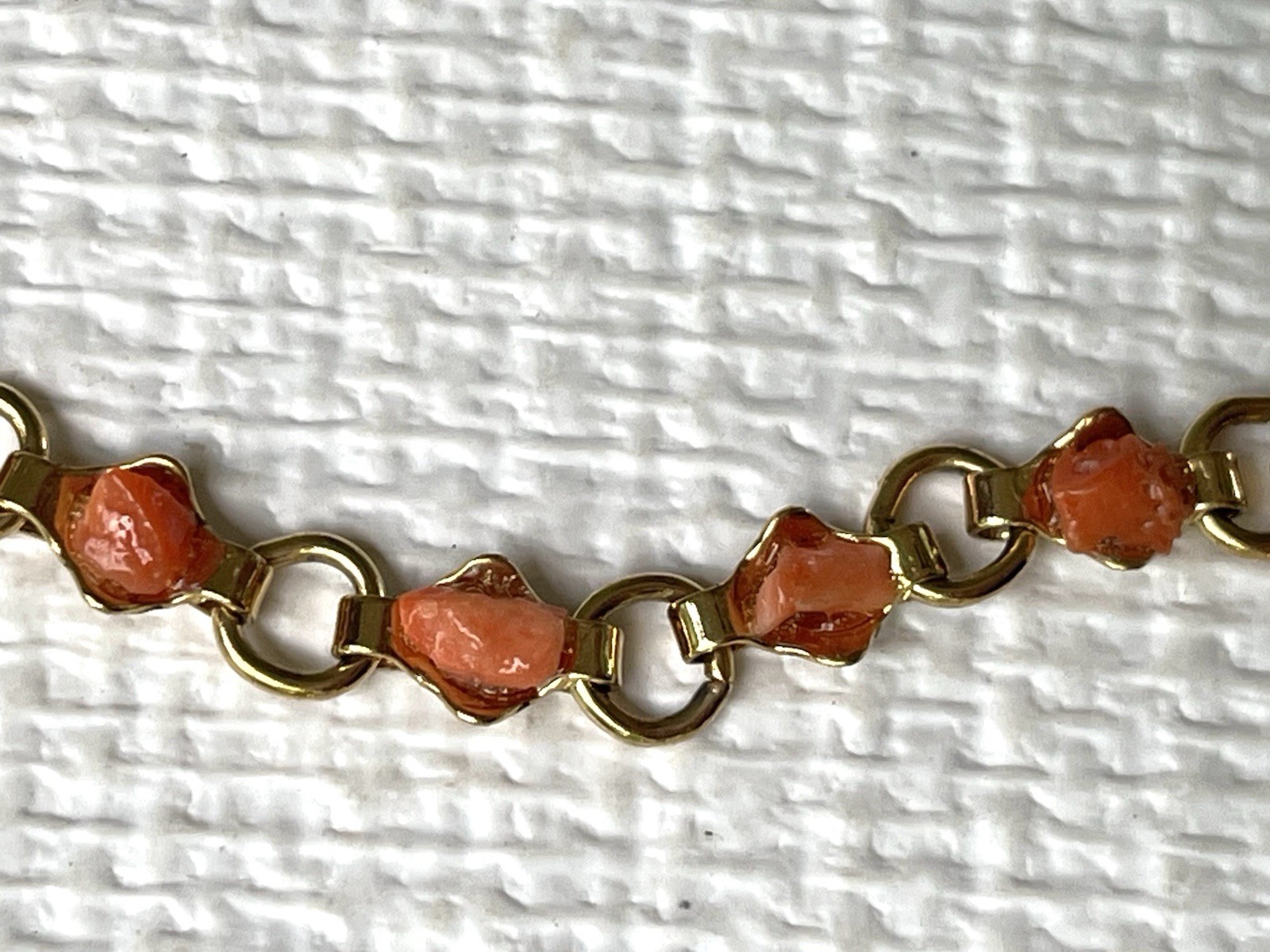 Vintage Coral Link Necklace & Earrings, Polished Natural Coral Gold-toned Links