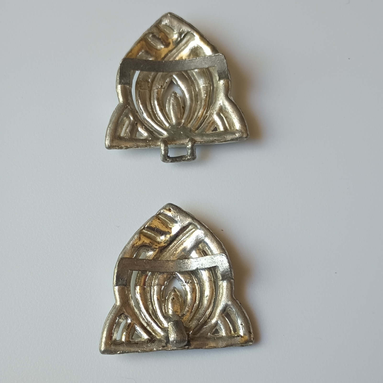 Gold Tone Clear Rhinestone Triangle Dress/Scarf Clips Pair Art Deco Women