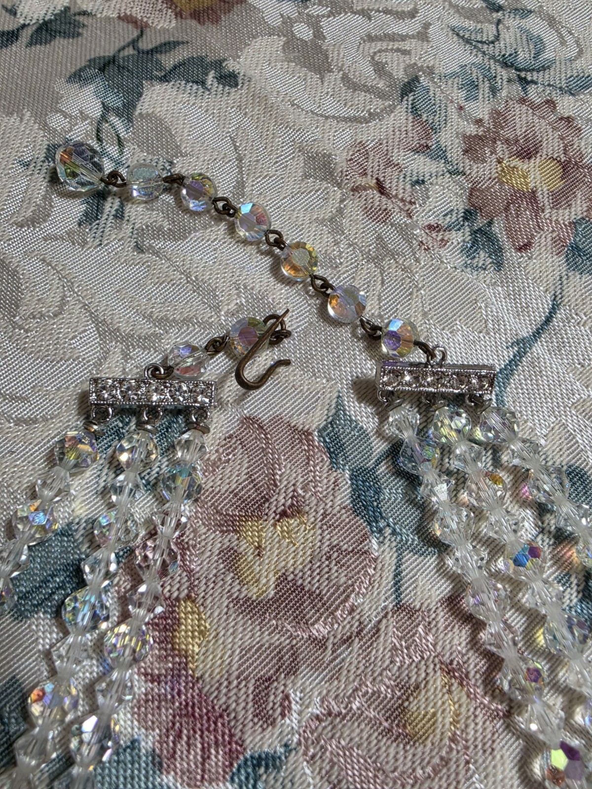 Vintage Triple Strand Graduated AB Faceted Crystals & Earrings Set Adj Necklace