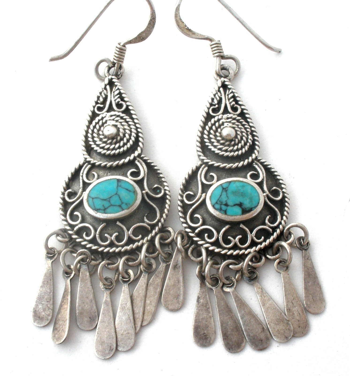Turquoise Sterling Silver Earrings Pierced Dangle Vintage Southwestern Signed CW