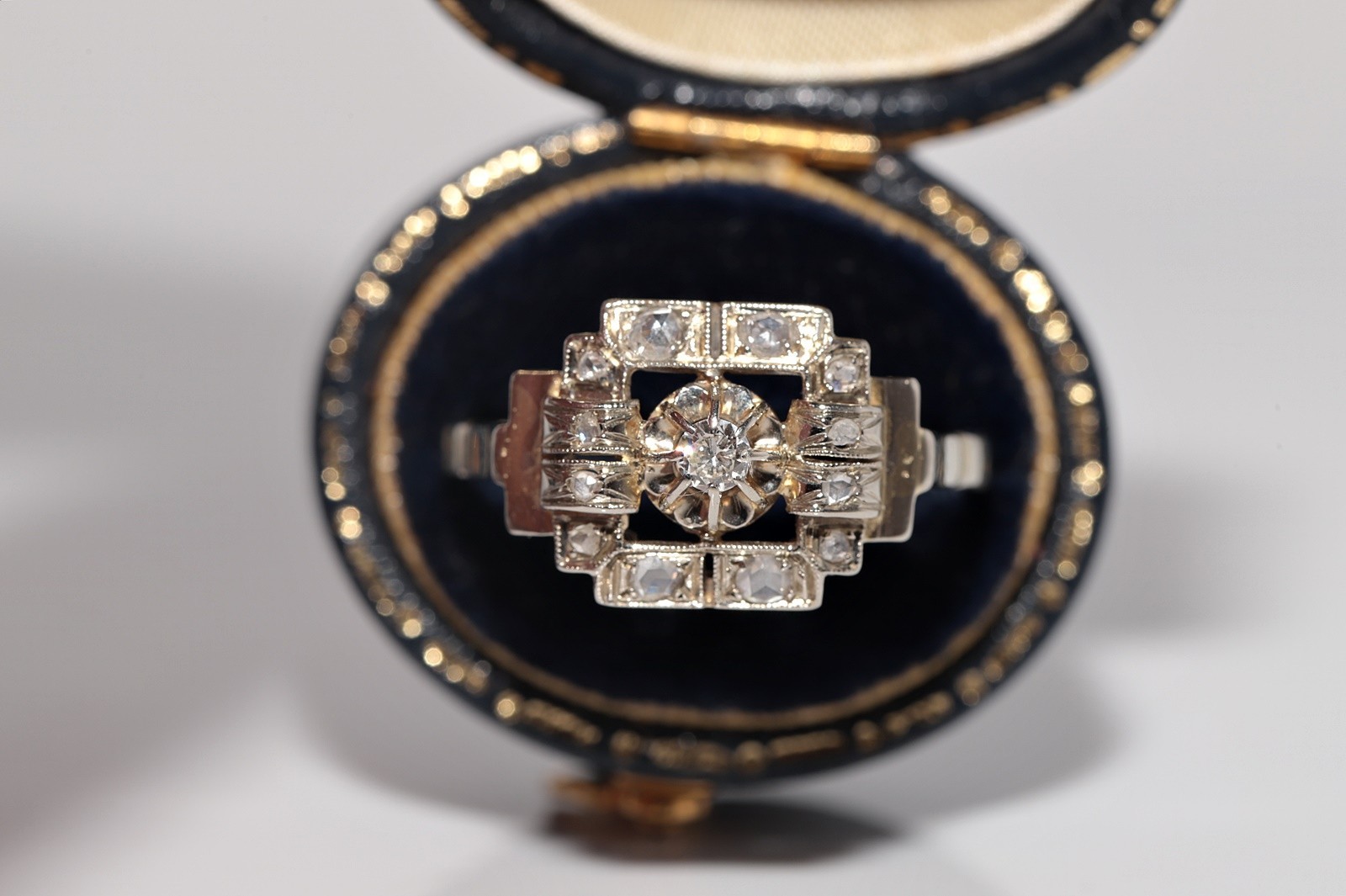 Antique Circa 1920s Art Deco Handcrafted 18k Gold Natural Diamond Ring