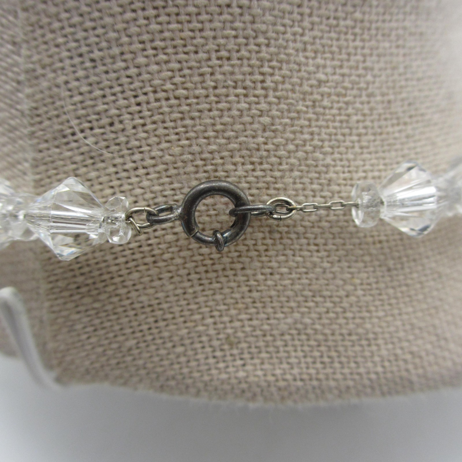 Vintage AB Crystal Necklace Bicone Beads Sterling Clasp 20 Inch