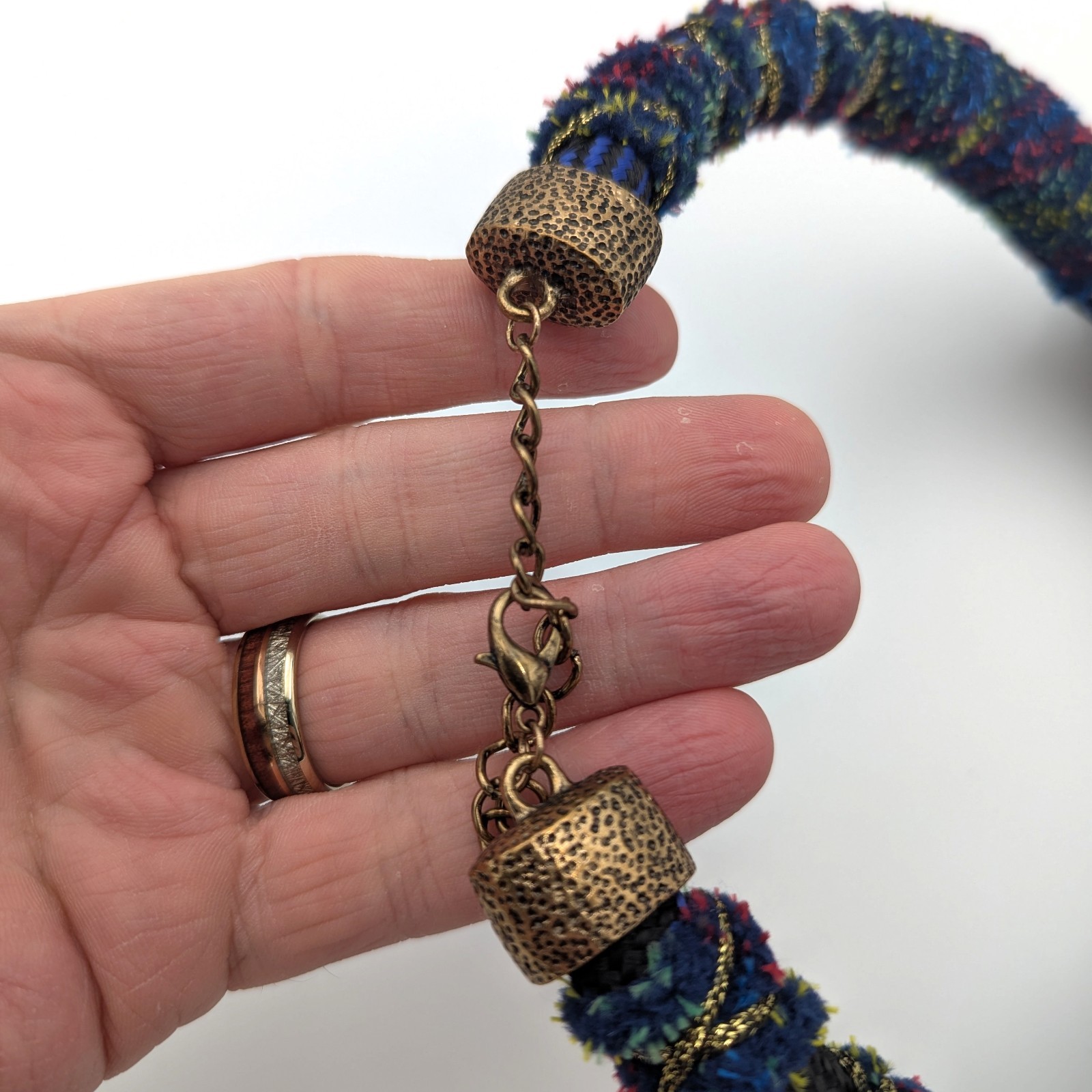 Vintage Victorian Revival Necklace Handmade Fiber Macrame Rhinestone Fringe Stud