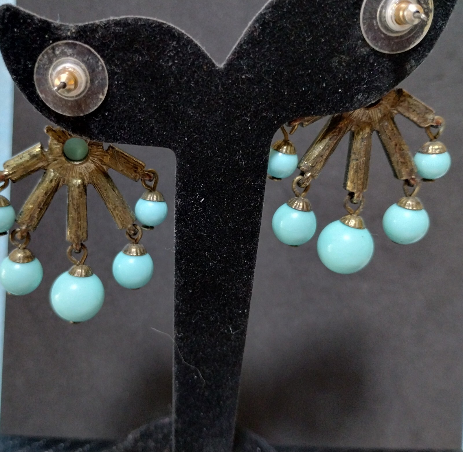 Vintage Light Blue Green (Turquoise like) Chandelier Pierced Earrings by