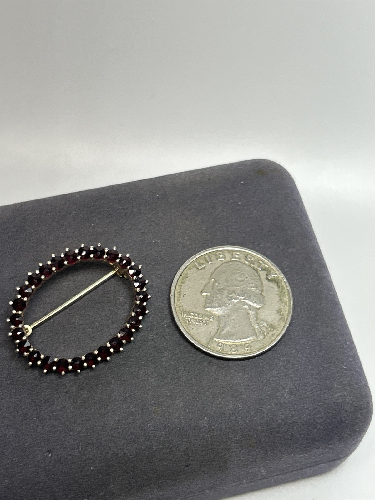 Vintage 900 Silver Gold Wash Bohemian Garnet Round Oval Brooch