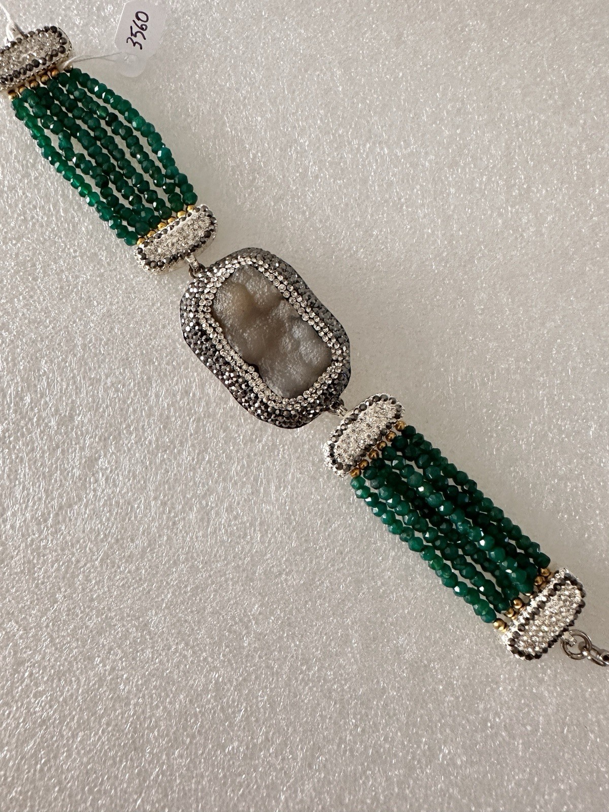 Vintage ladies bracelet 925 sterling silver and bronze with Gemstones.8″.
