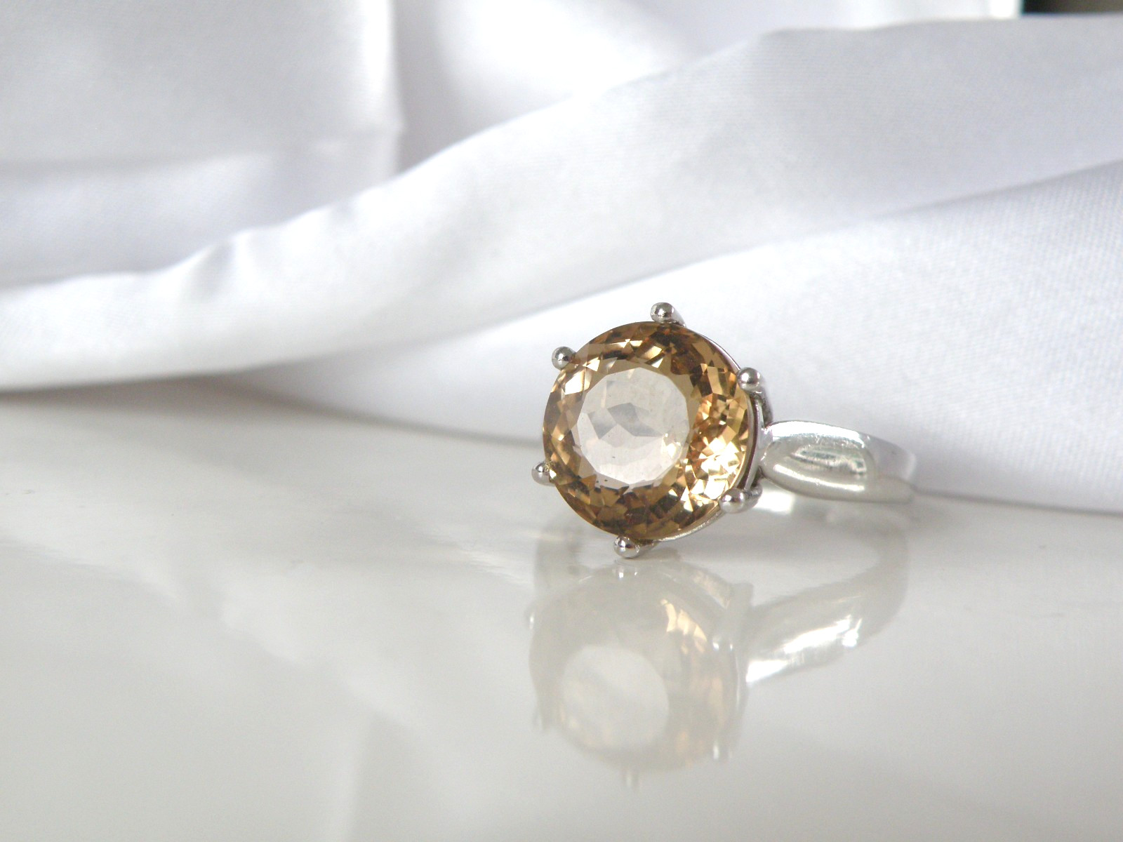 Vintage Sterling Silver 925 Natural Golden Beryl Solitaire Cocktail Ring Size 11