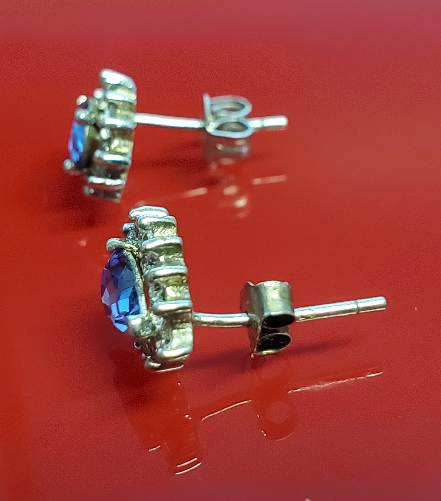 VTG 925 Purple Blue Pear Cut Crystal Stud Earrings Sterling Silver 1g Halo CZ S