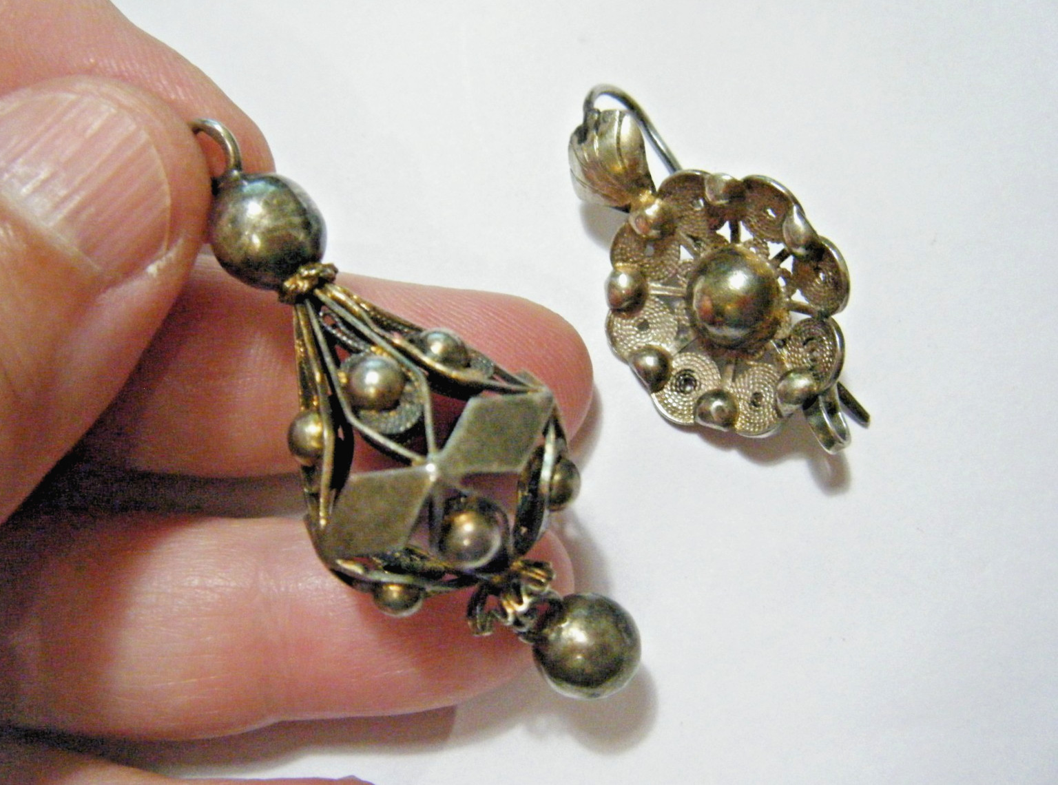 Antique Italian Sterling Silver Cannetille Filigree 3.5″ Long Pendant Enhancer