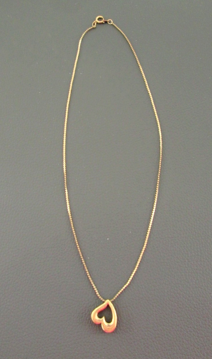 Open Puff Heart Chain Collar Necklace Vintage 18″ Love Gold Tone Retro