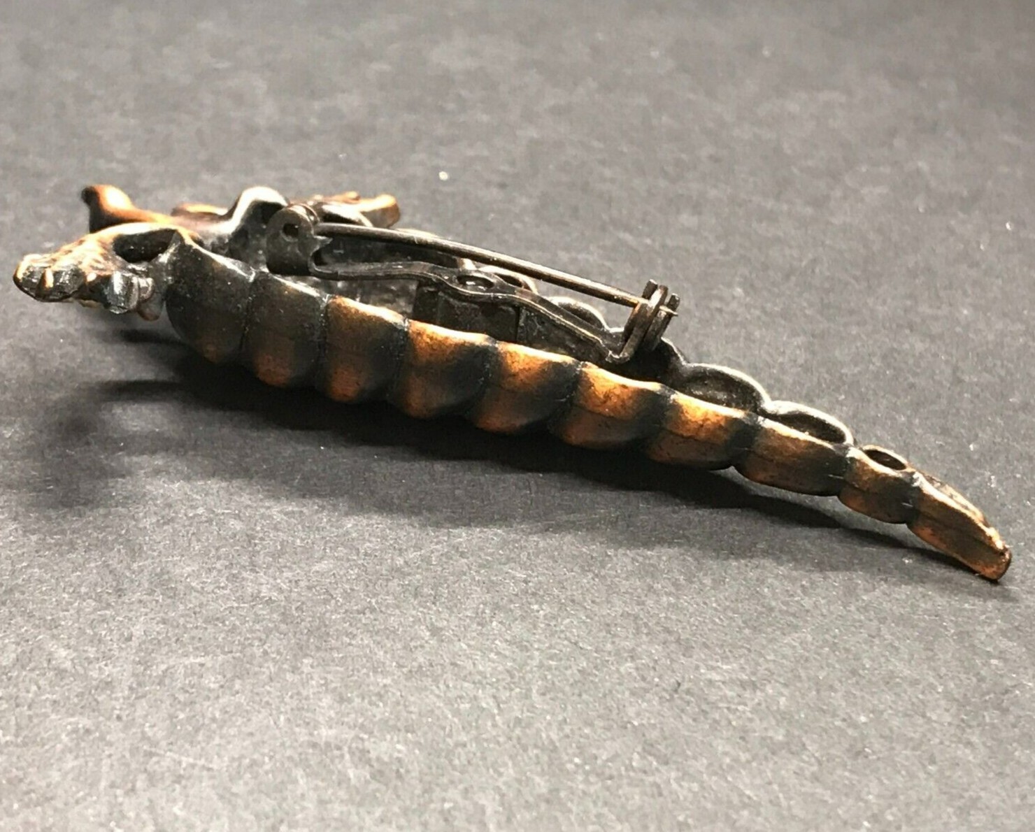 Vintage Copper Carrot Brooch Rhinestone Lg. Sculptural Garden Easter Bunny Food