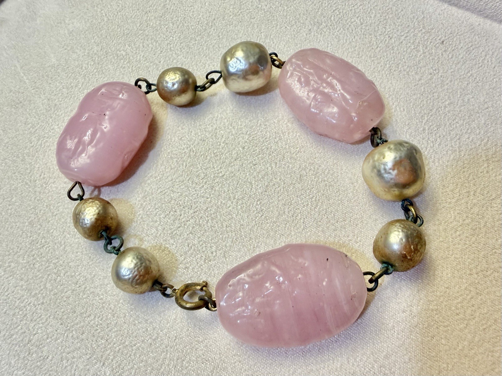Vintage Miriam Haskell Pink Glass Bracelet Mid Century Glass Book Reference