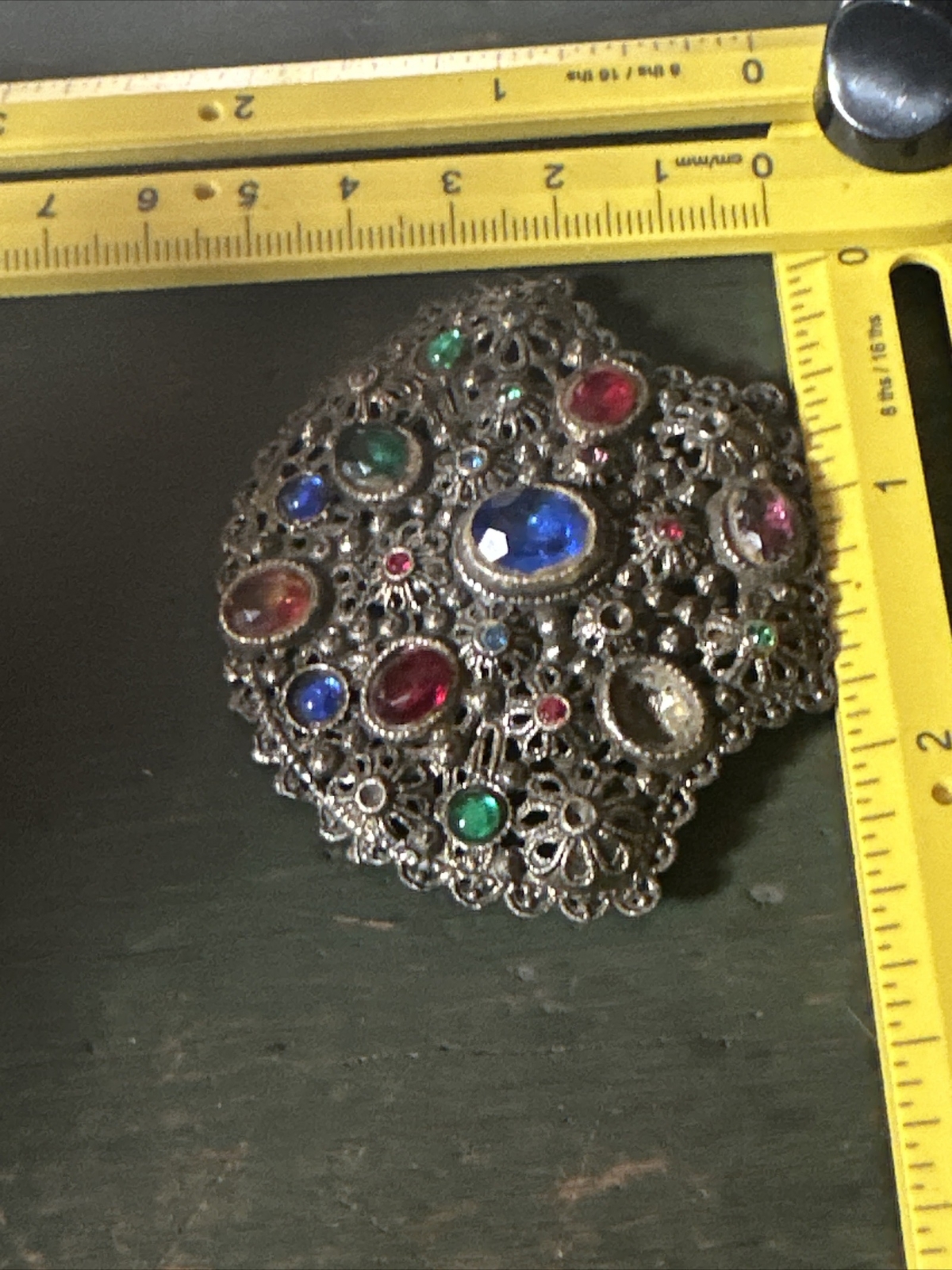 Fur CLIP Coat Dress New England Glass Works Multi-Color Stones Fan Missing Stone
