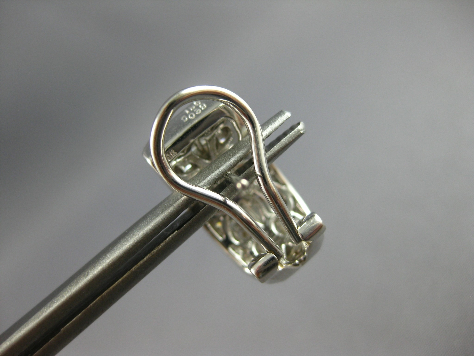 LARGE 1.52CT DIAMOND 14K WHITE GOLD 3D ROUND & PRINCESS CLIP ON HANGING EARRINGS