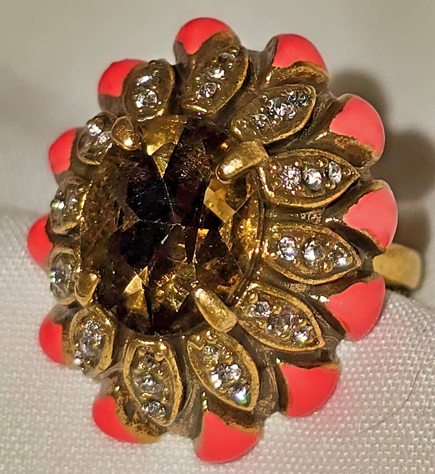 Stella and Dot ring orange brown clear rhinestone one size