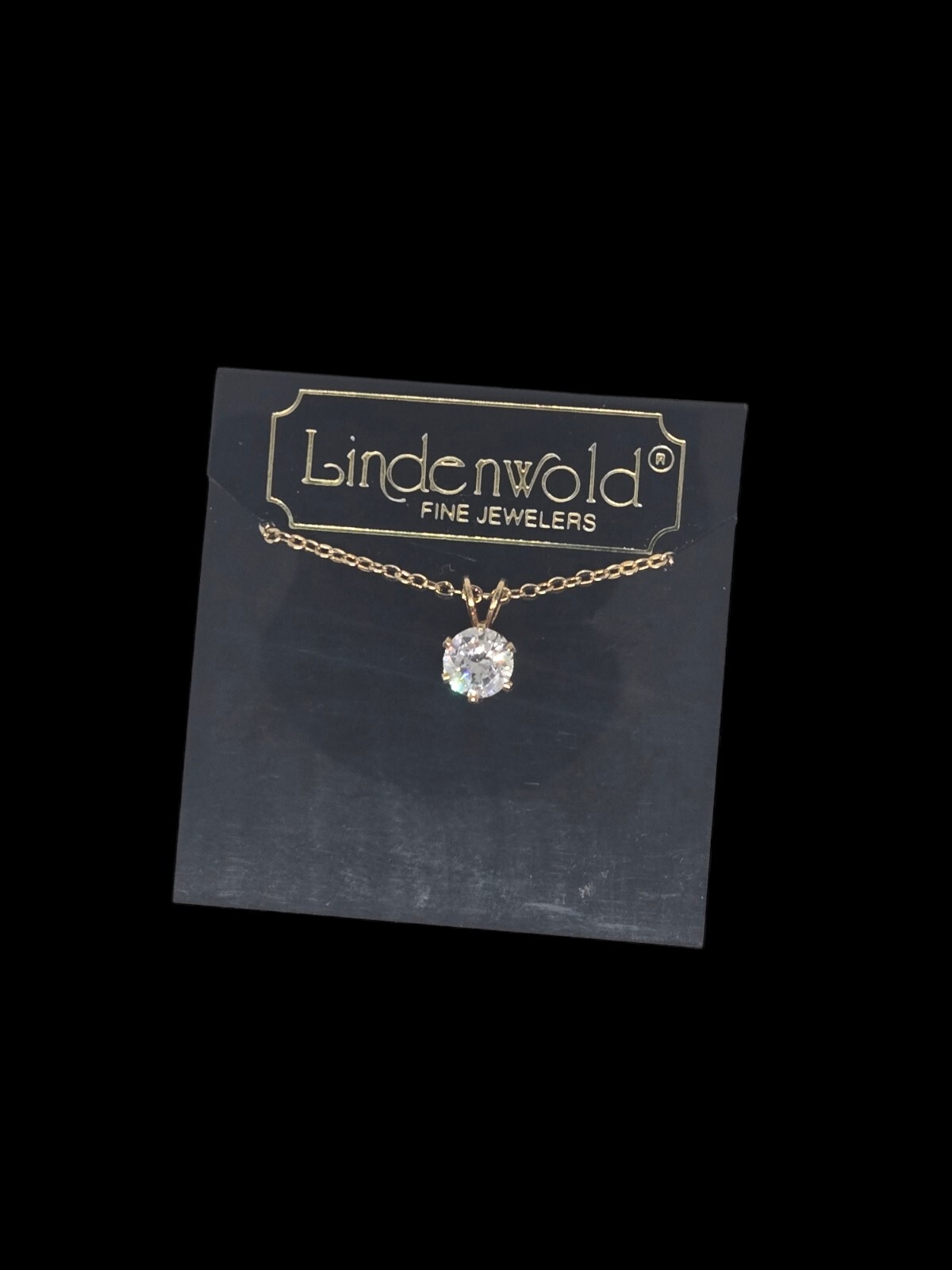 Vintage Lindenwold Fine Jewelers 18″ Gold Tone Cubic Zirconia Necklace Pendant