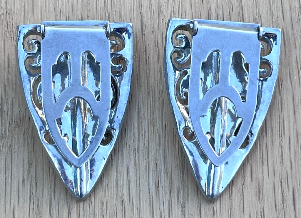 Antique Art Deco Brooch & Dress Shoe Fur Scarf Clip Clips Lot Silver Tone Clear