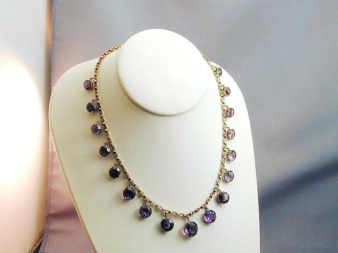 Antique 18k Gold 17 Round Graduated Amethyst Riviere Necklace STUNNING